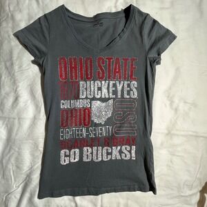 Ohio State Buckeyes Womens Small Gray V-Neck T-Shirt Go Bucks NCAA Apparel